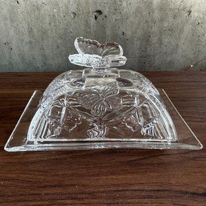 Glass Butterfly Butter Dish